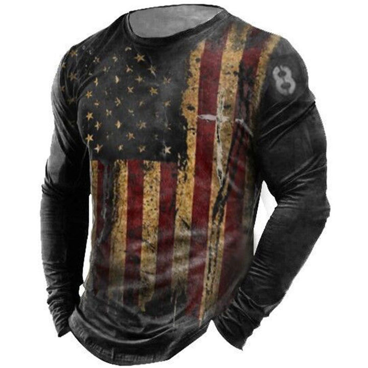 Men's Long Sleeve Shirt in Vintage Look with Flag Design Lisslune