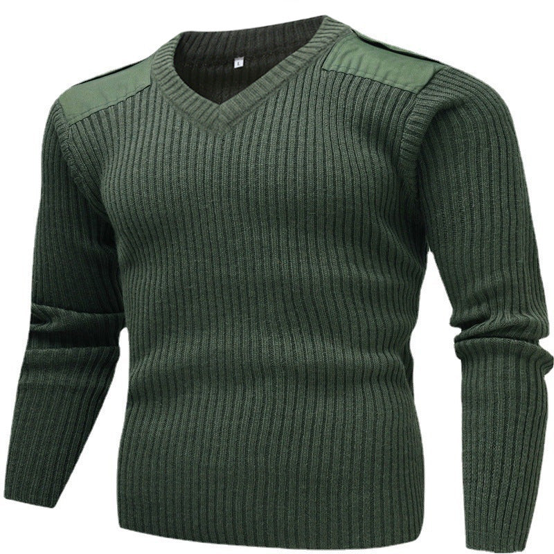 Men's knit sweater with V-neck and decorative shoulder details Lisslune
