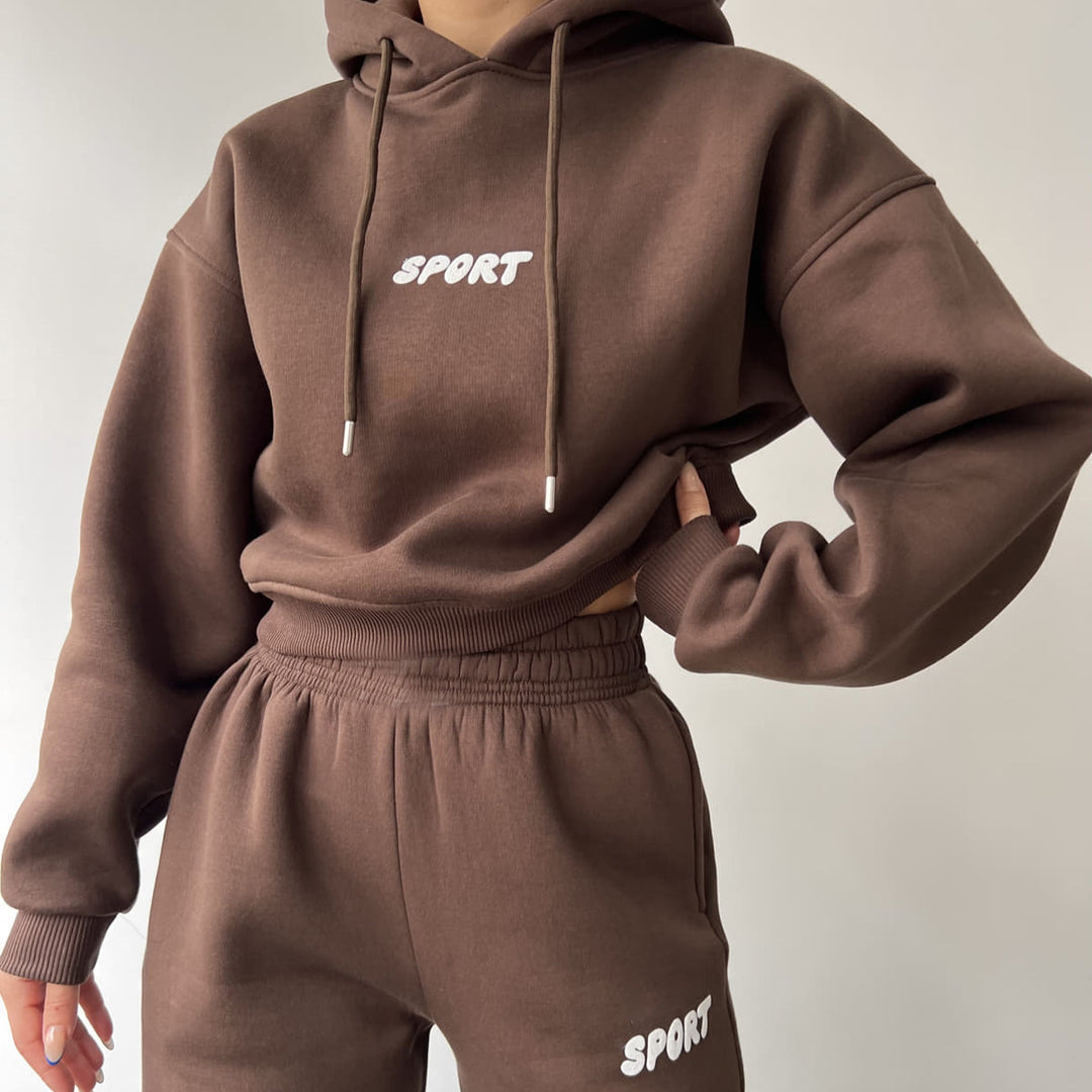 Women's sporty cropped hoodie and sweatpants set Lisslune