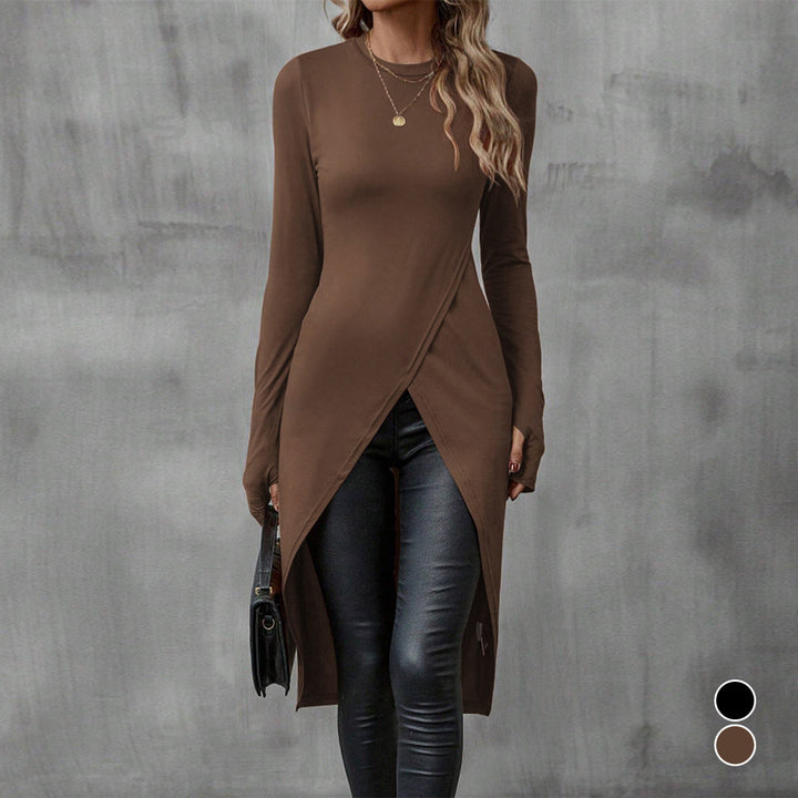 Damen eleganter Longsleeve mit raffinierter Wickeloptik Lisslune
