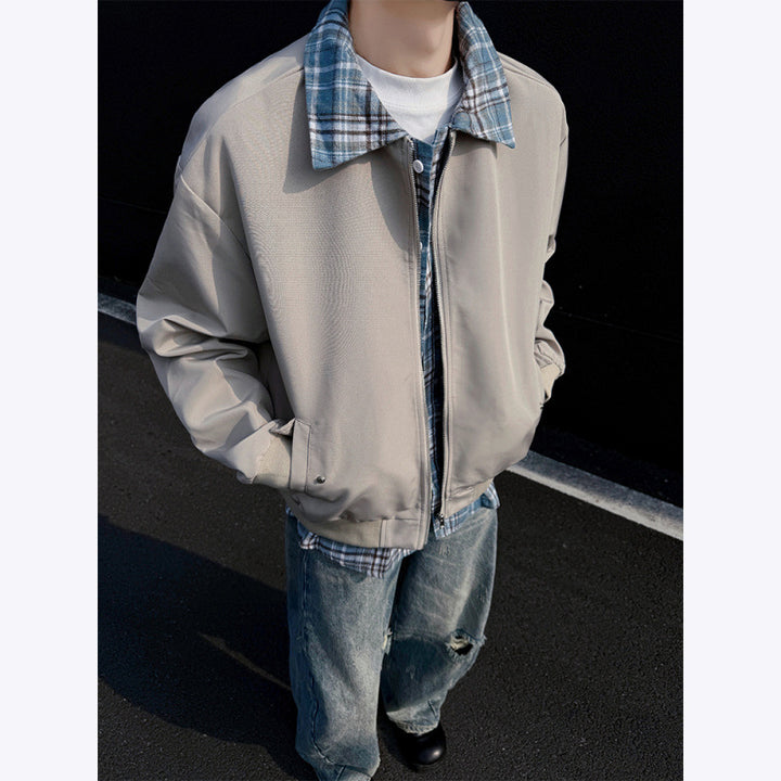 Men's stylish bomber jacket with checked stand-up collar Lisslune