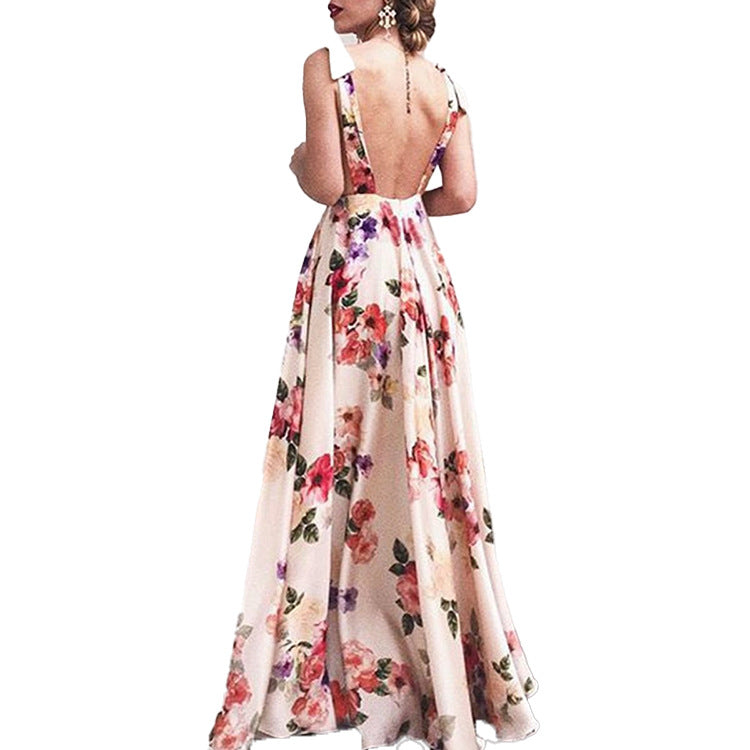 Women's elegant maxi dress with floral design and side slit