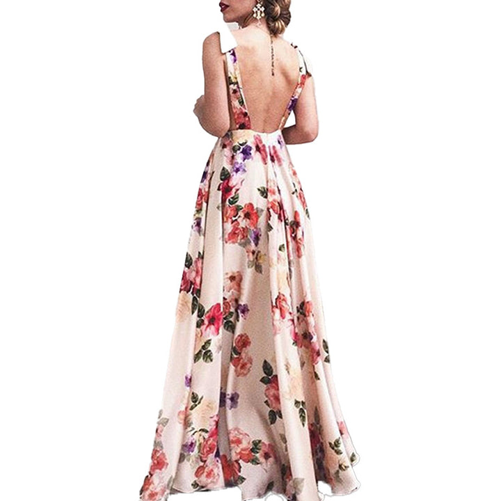 Women's elegant maxi dress with floral design and side slit