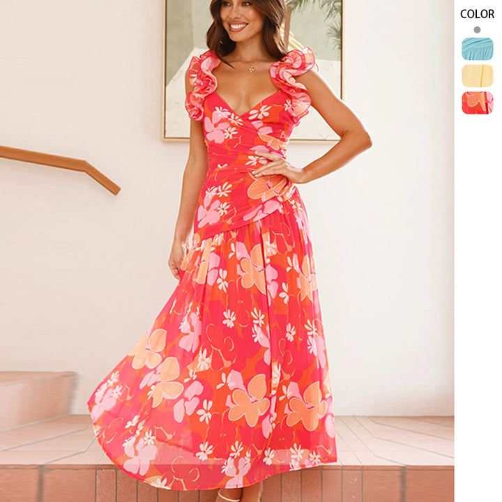 Ladies maxi dress with elegant ruffles and figure-hugging cut