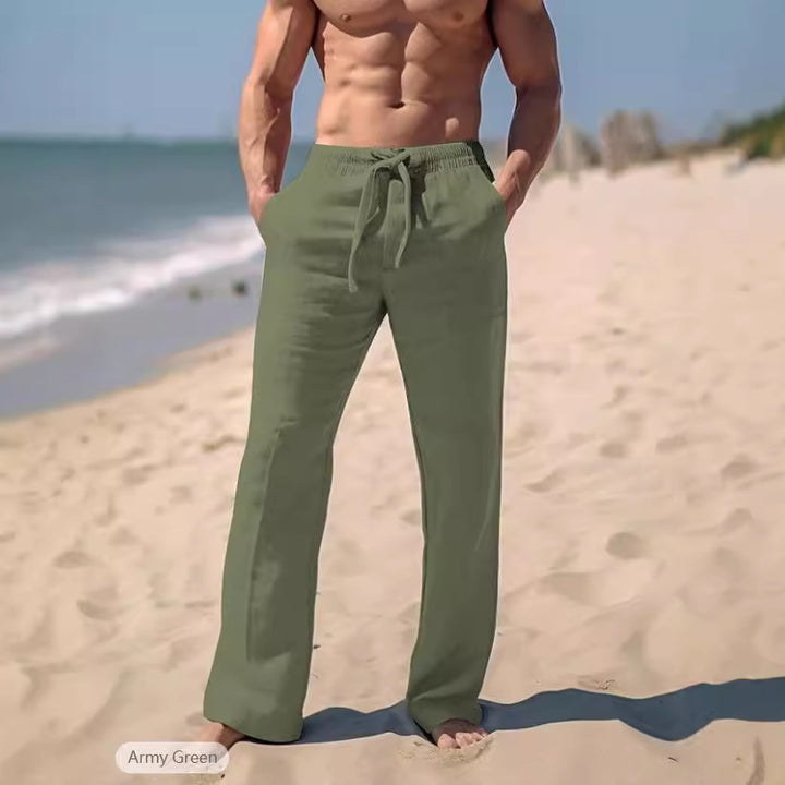 Men's airy summer pants made of lightweight linen fabric with adjustable drawstring Lisslune