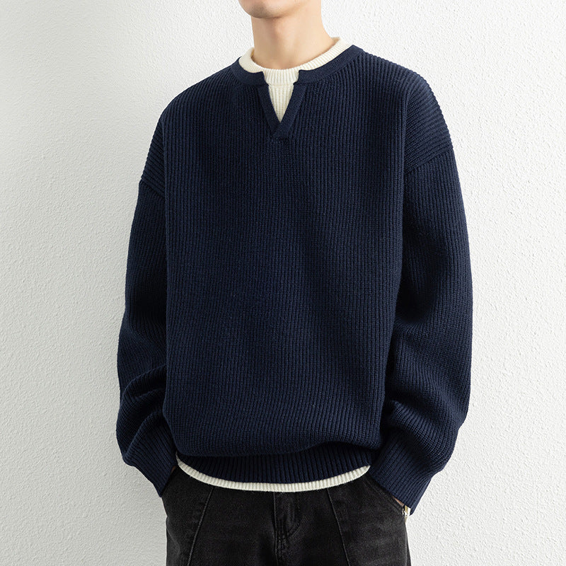Men's knitted sweater with V-neck and textured design Lisslune