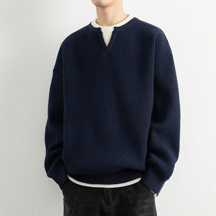Men's knitted sweater with V-neck and textured design Lisslune