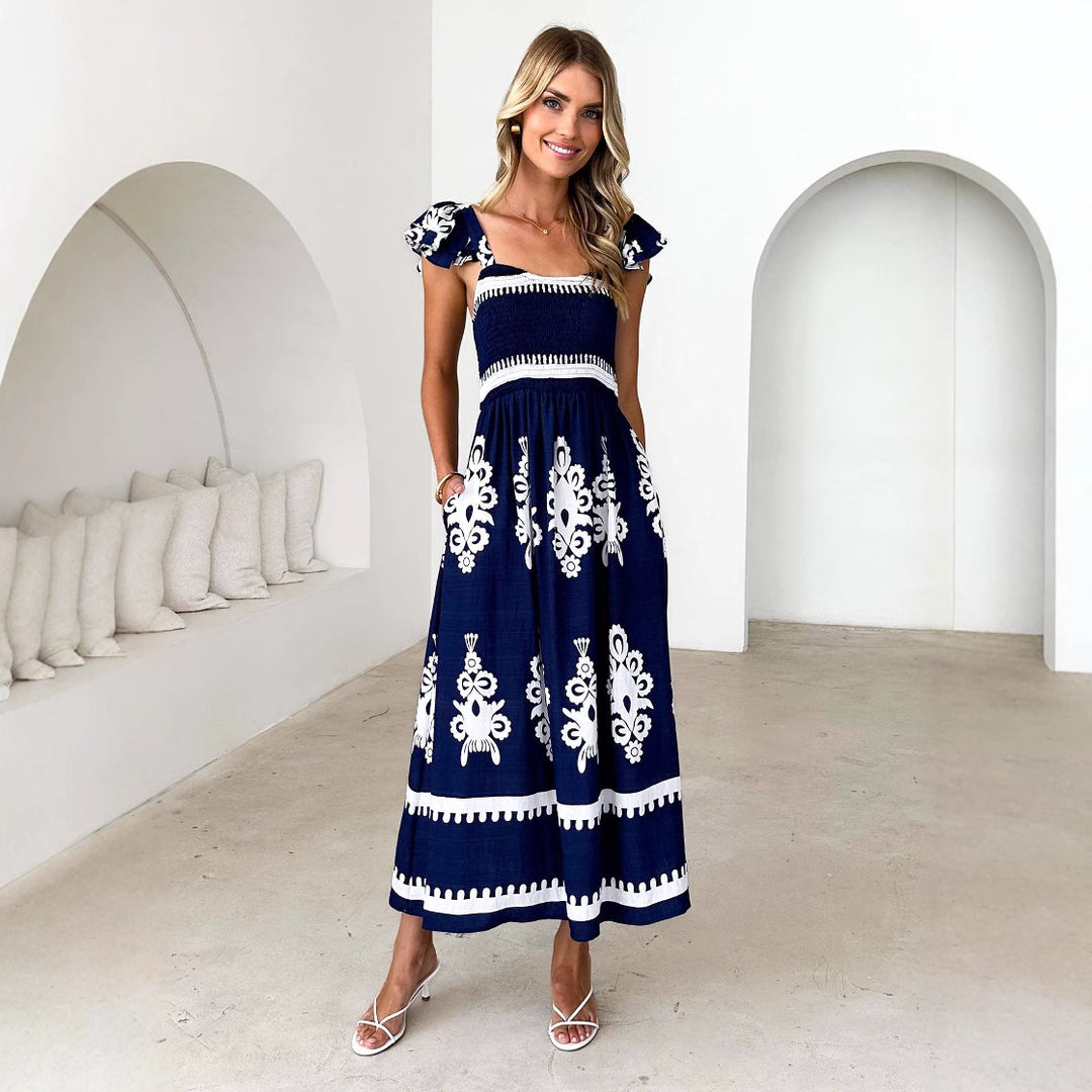 Women's maxi dress with floral embroidery and ruffle details Lisslune