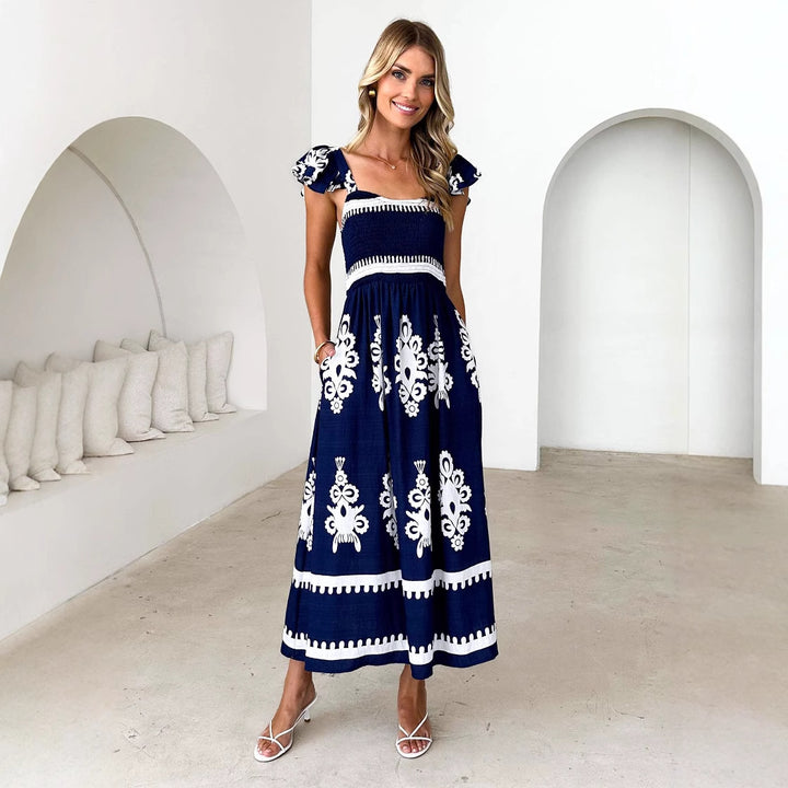 Women's maxi dress with floral embroidery and ruffle details Lisslune