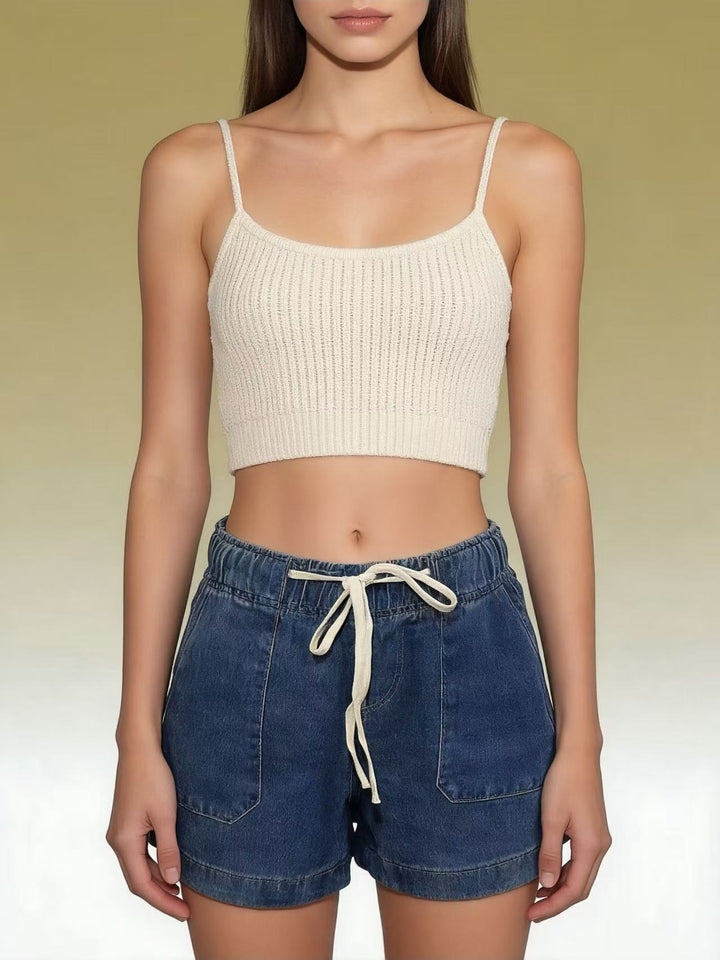Ladies Casual Denim Shorts with Elastic Waistband Lisslune