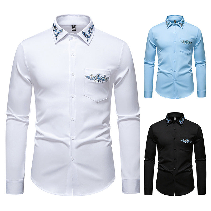 Men's long sleeve shirt with floral embroidery design Lisslune