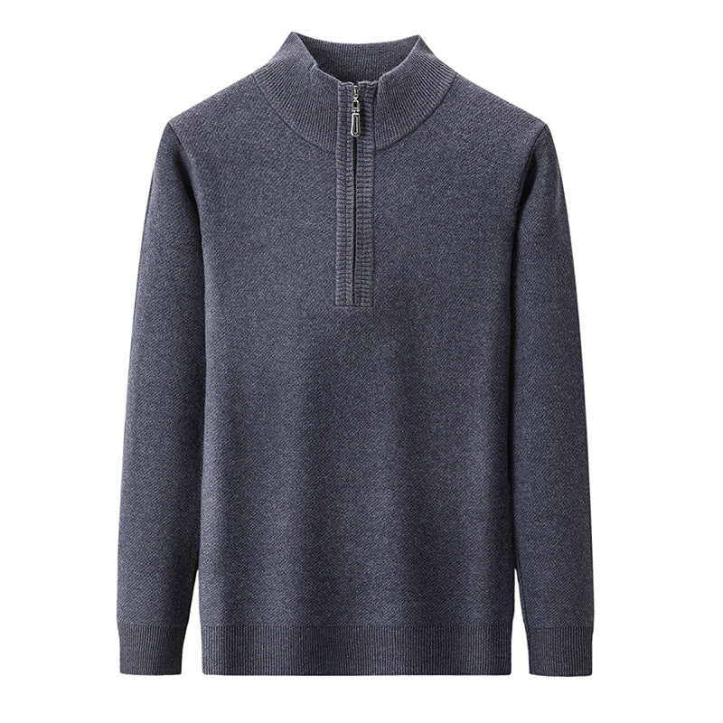 Men's Stand-Up Collar Pullover with Zipper and Ribbed Structure Lisslune