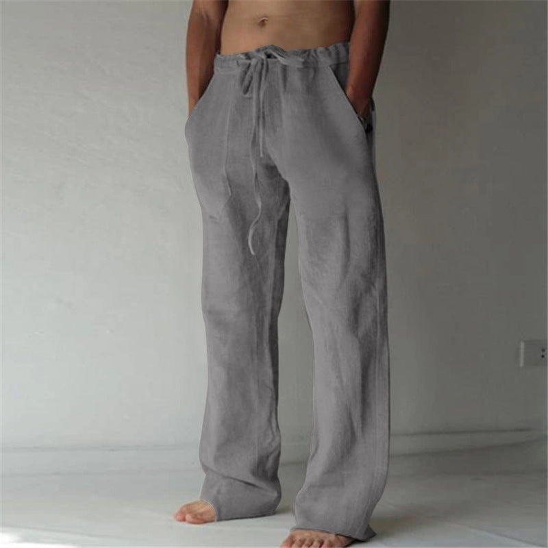 Men's casual linen pants with elastic waistband and practical side pockets Lisslune