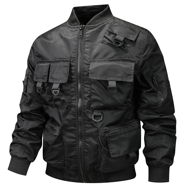 Men's Multifunctional Utility Jacket with Strategic Pockets and Elastic Cuffs Lisslune