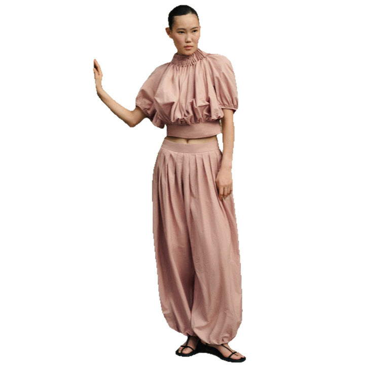 Women's crop top with voluminous puff sleeves and waist emphasis Lisslune