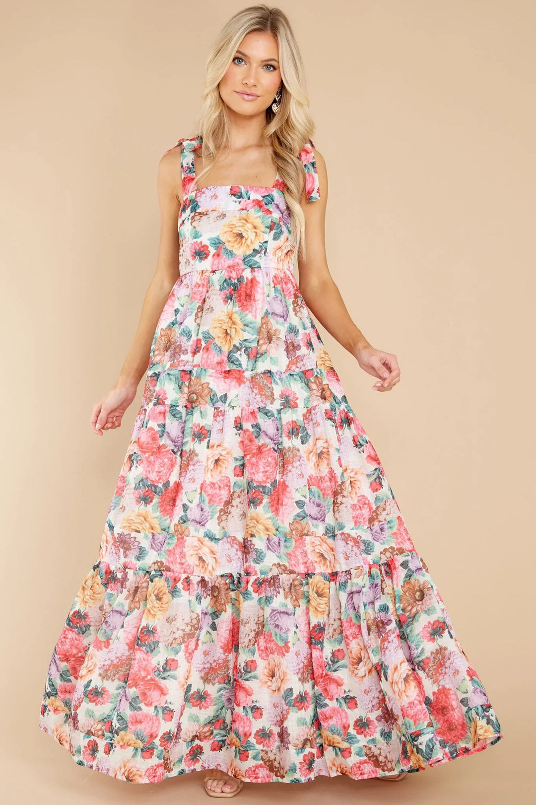 Women's Boho Maxi Dress with Playful Ruffle Details and Straps Lune London