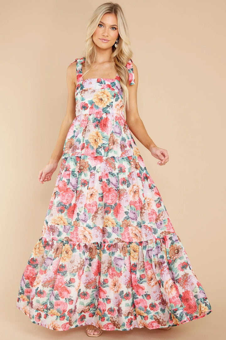 Women's Boho Maxi Dress with Playful Ruffle Details and Straps Lune London