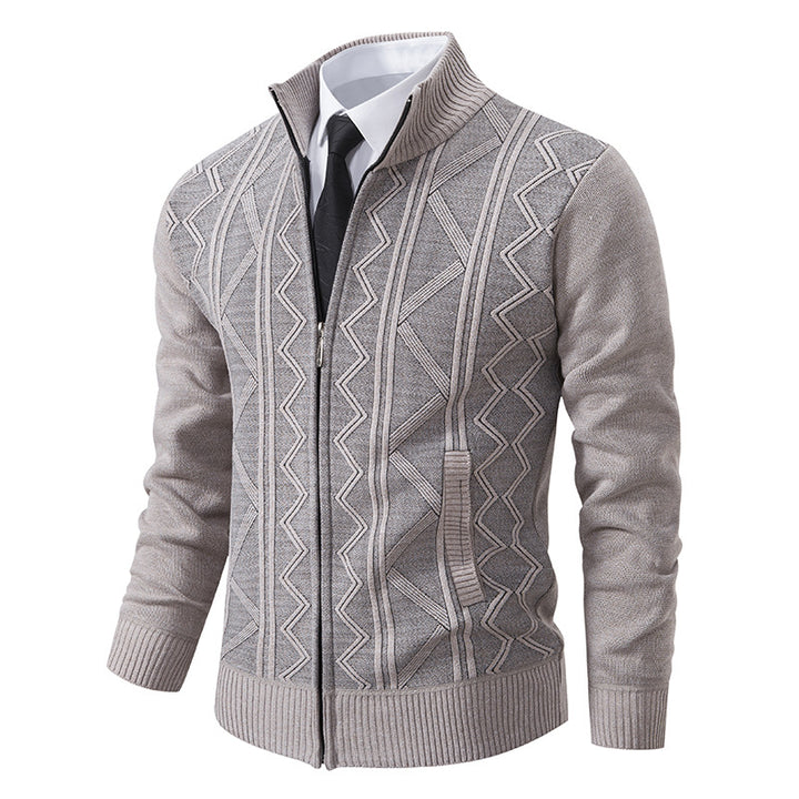 Men's cardigan with modern cable pattern and stand-up collar Lisslune