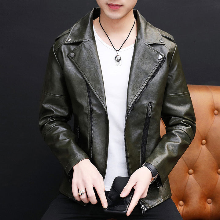 Men's modern biker jacket made of high-quality synthetic leather with stylish zip pockets Lisslune