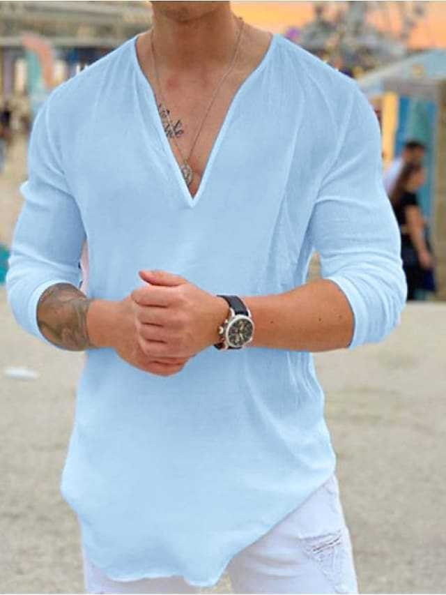 Men's long sleeve shirt with modern V-neck and elegant cut Lisslune