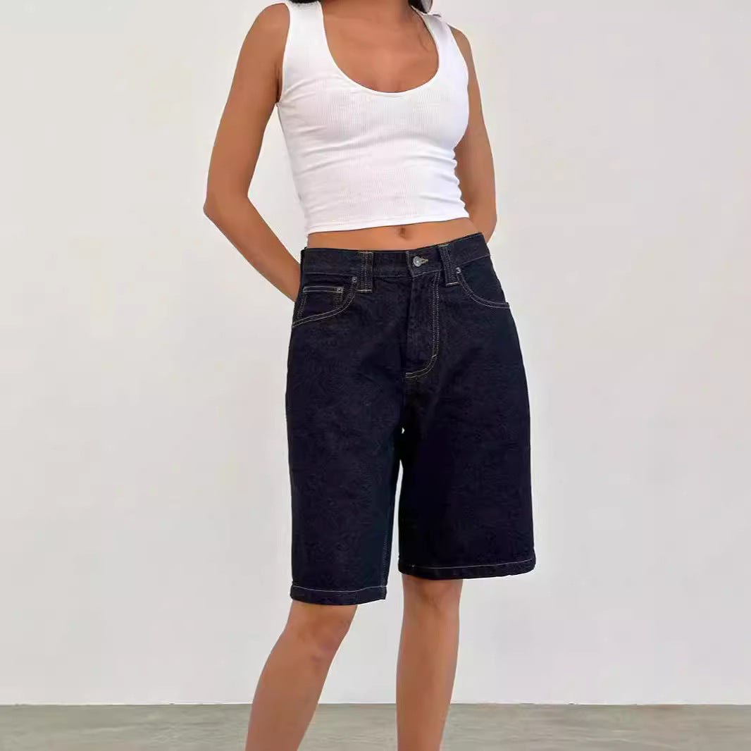 Women's casual denim shorts with a wide cut and high side pockets Lisslune