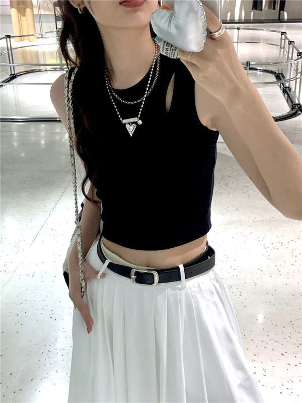 Women's crop top with elastic waistband and asymmetrical neckline Lisslune