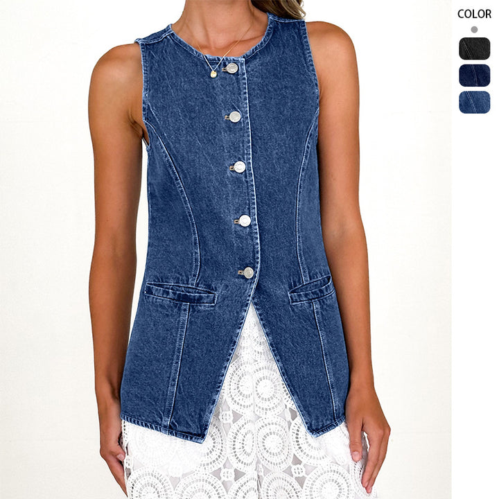 Women's jeans vest in a modern cut and practical pockets