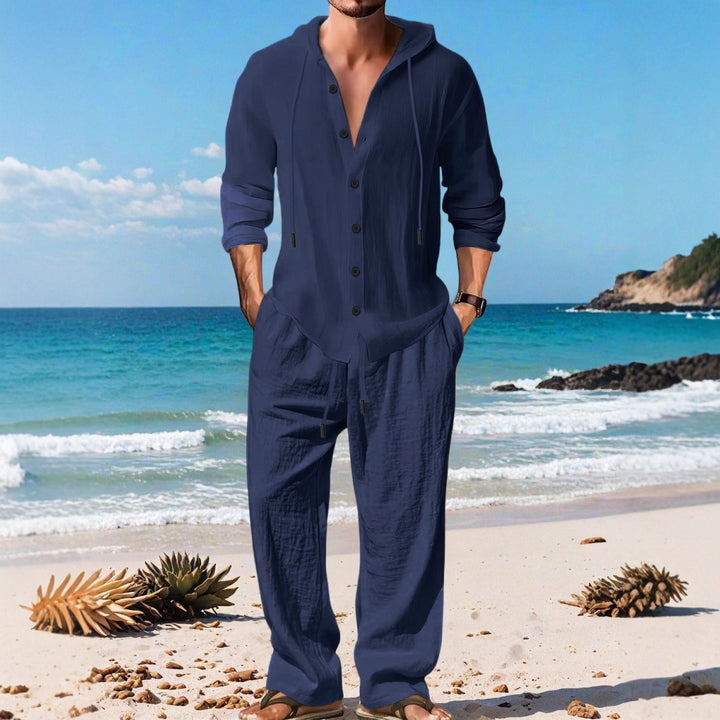 Men's casual knit suit with practical drawstring and modern collar Lisslune