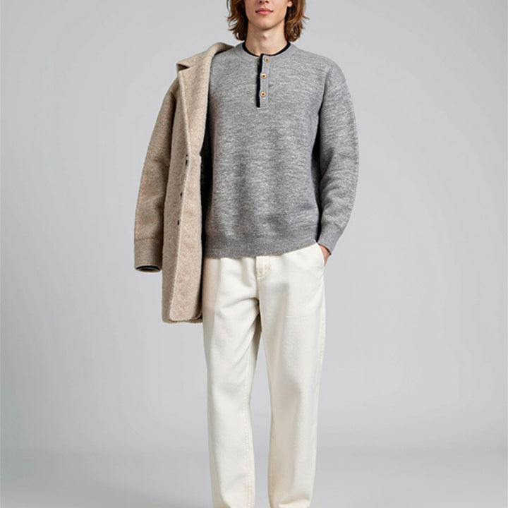 Men's Classic Pullover with Button Placket Lisslune