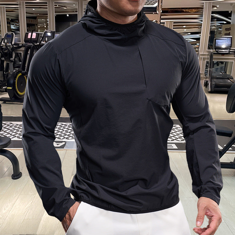 Men's breathable training top with hood and zip pocket Lisslune