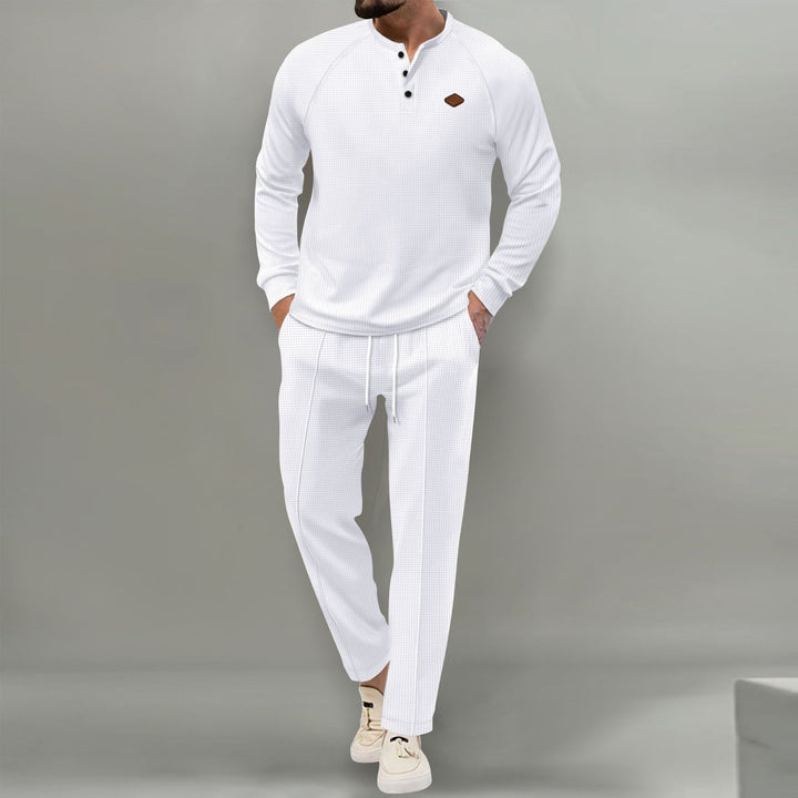Men's casual long-sleeve shirt with button placket and elegant joggers Lisslune