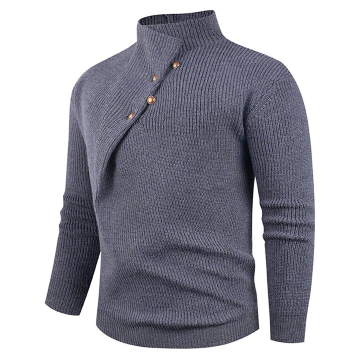 Men's knitted sweater with asymmetric collar and decorative wooden buttons Lisslune
