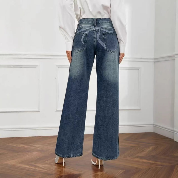 Damen weite High-Waist Jeans mit einzigartiger Textur Lisslune