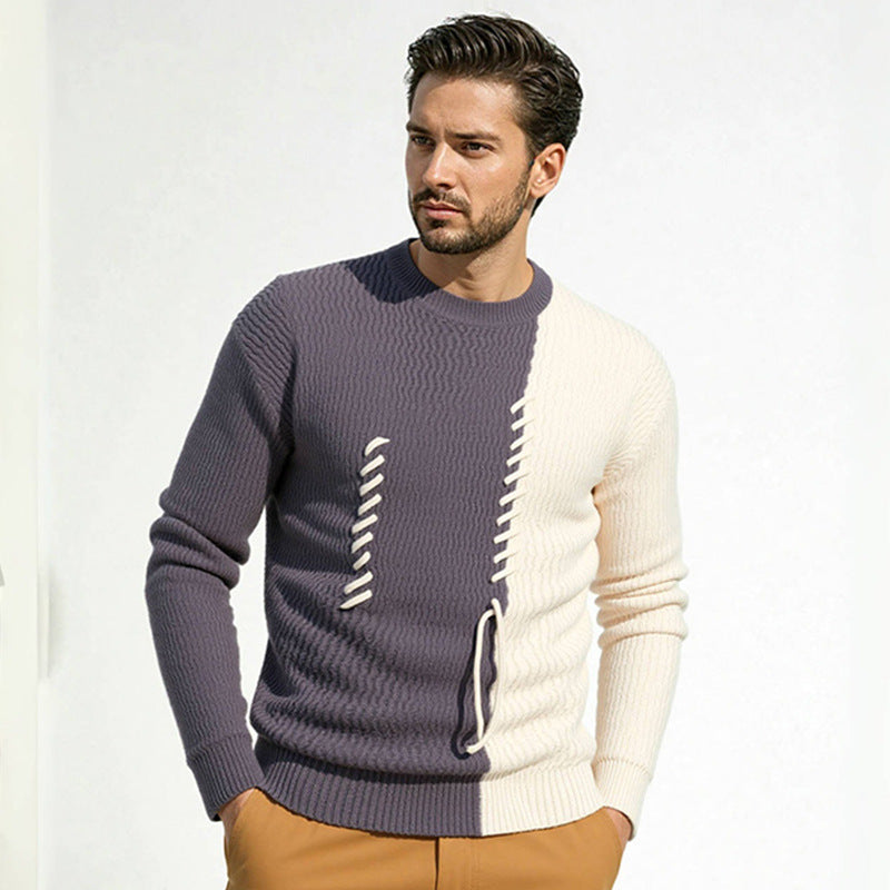 Men's knitted sweater with modern structure design and contrasting patterns Lisslune