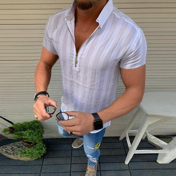 Men's short-sleeve shirt with modern stripes and elegant zip opening Lisslune