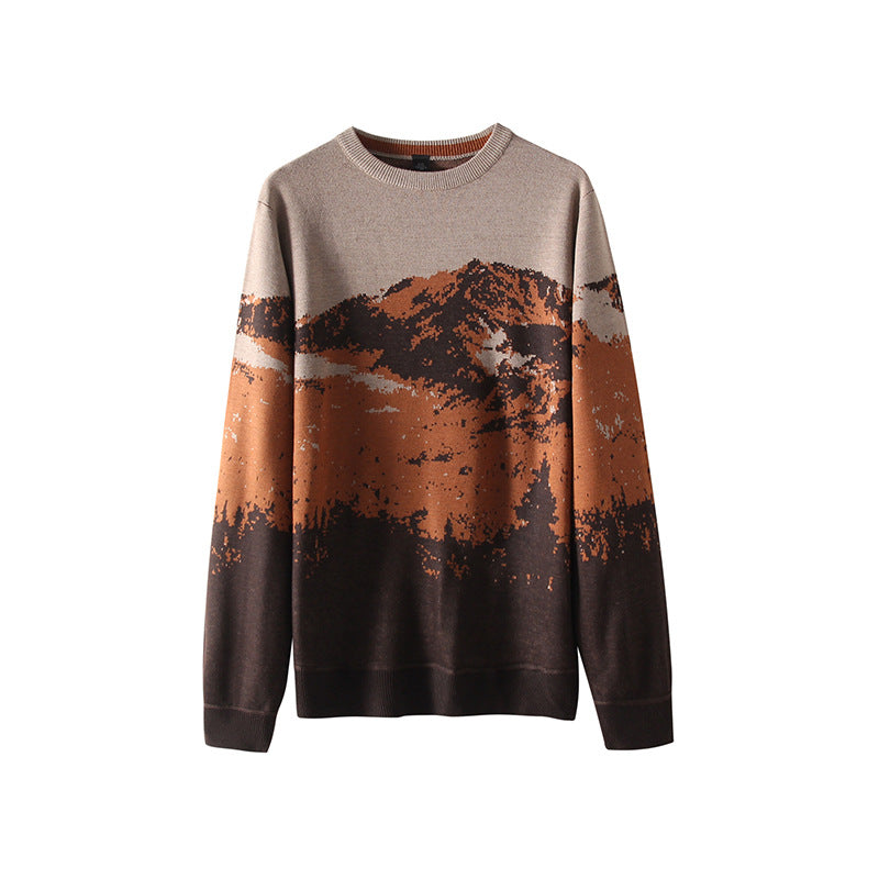 Men's Knit Sweater with Mountain Motif Lisslune
