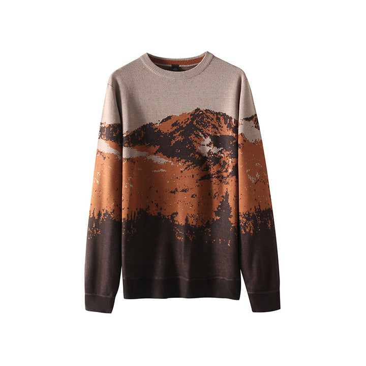 Men's Knit Sweater with Mountain Motif Lisslune