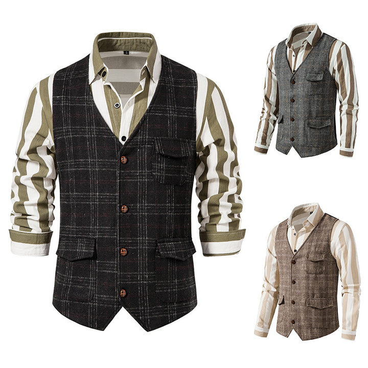 Men's waistcoat with check pattern and practical pockets Lisslune