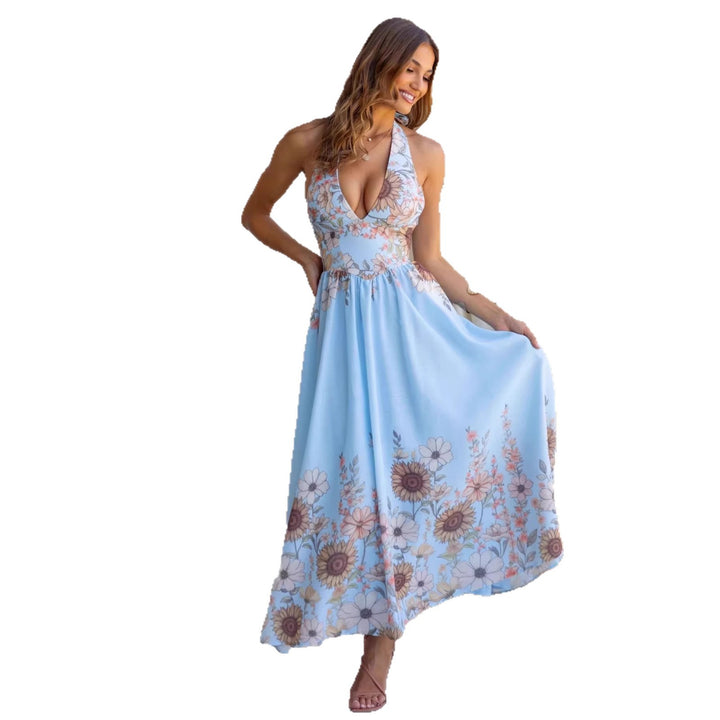 Women's maxi dress with deep V-neck and floral print Lune London