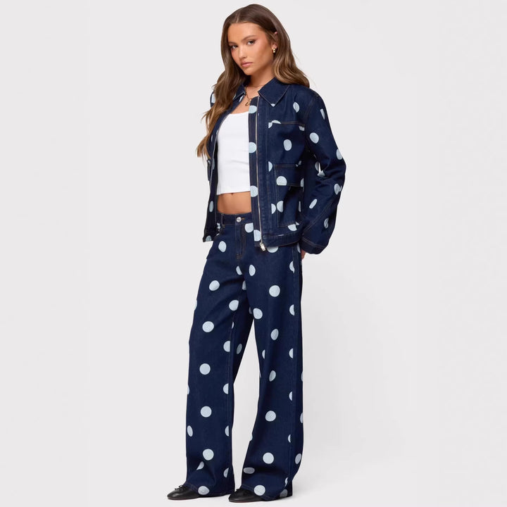 Damen Polka-Dot Denim-Set mit lässiger Schnittführung und angesagten Details Lisslune