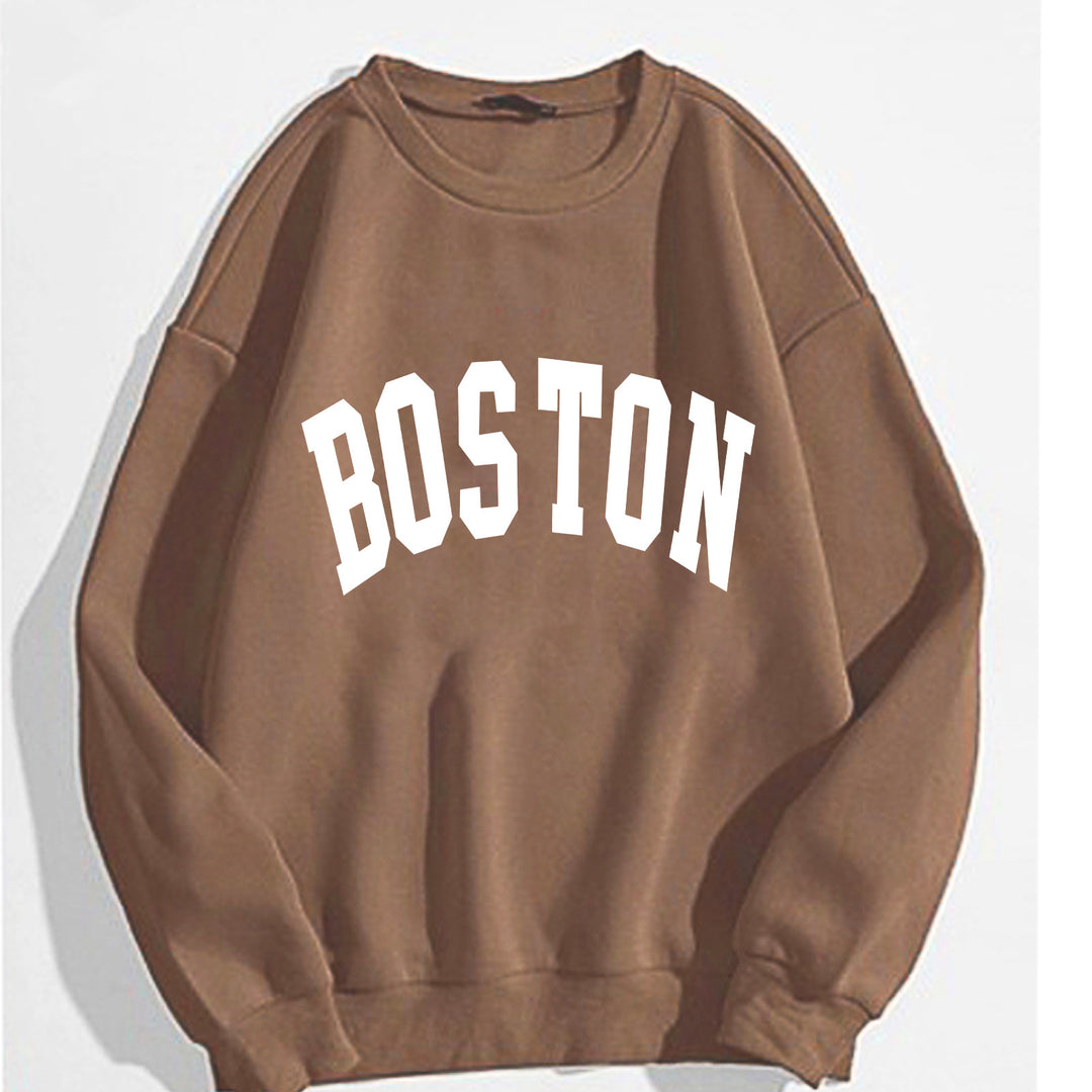 Women casual sweatshirt with Boston print Lisslune