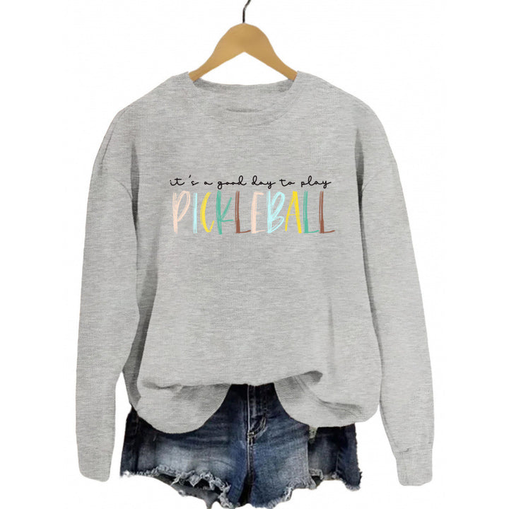 Women's casual sweatshirt with colorful pickleball print Lisslune