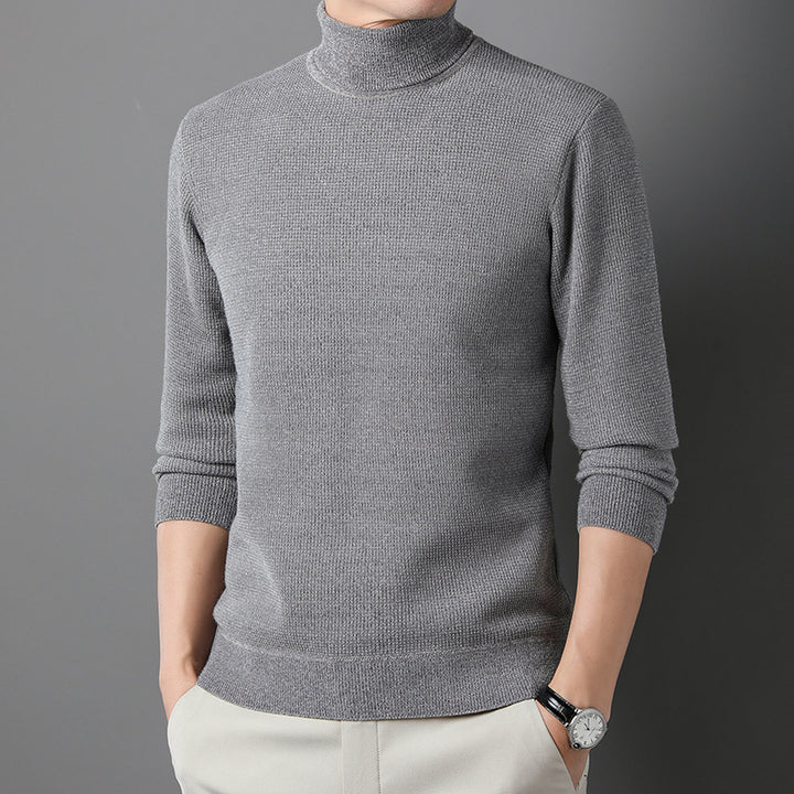 Men's Knit Sweater with High Collar and Fine Ribbed Structure Lisslune