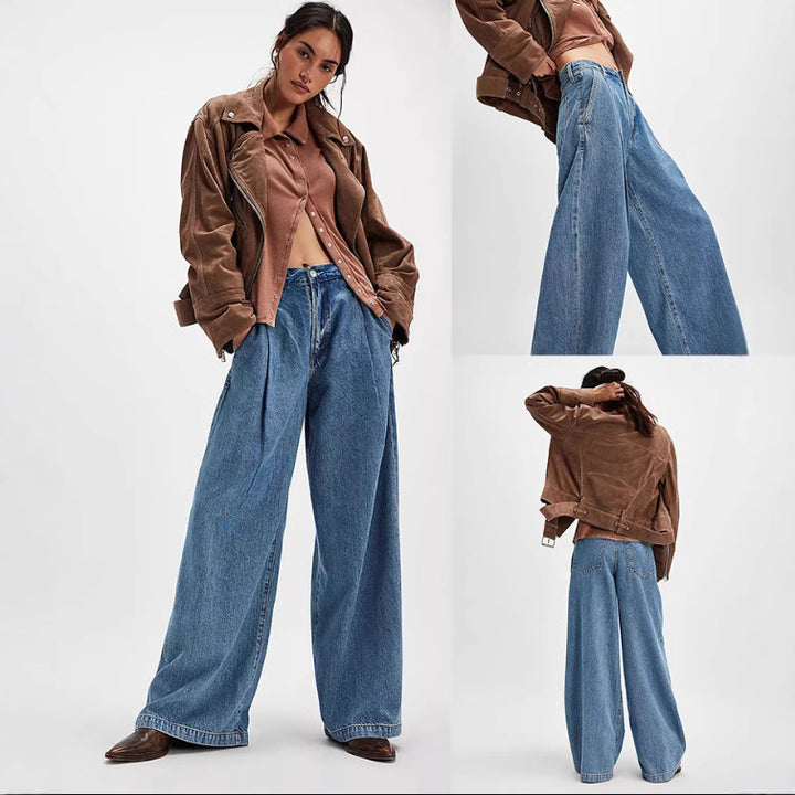 Damen Weite Denim-Hose mit hohem Bund und lässiger Silhouette Lisslune