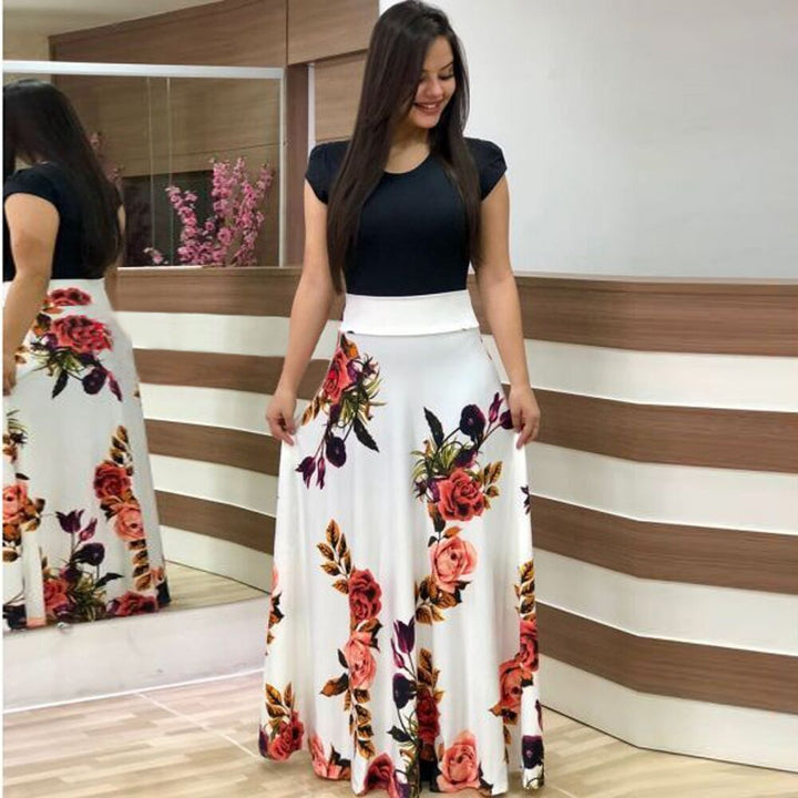 Damen Elegantes Maxikleid mit grafischem Druck und flexiblem Bund Lisslune