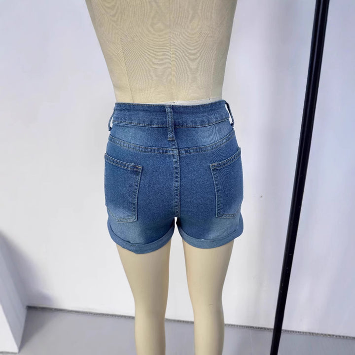 Women's short destroyed denim shorts in a casual look with rolled hems and stylish tear details Lisslune
