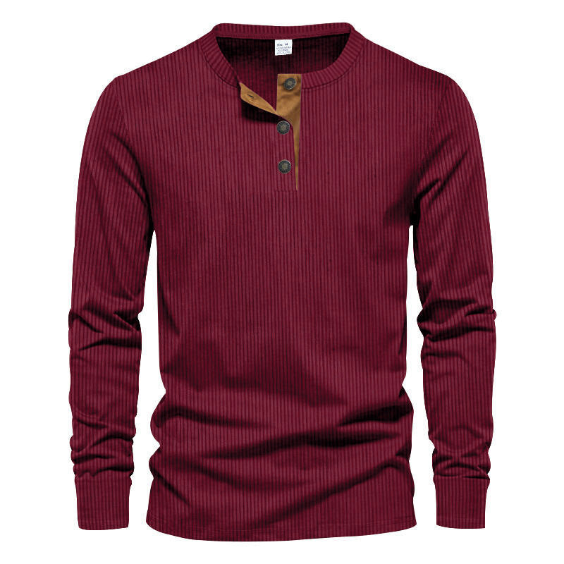 Men's long-sleeve shirt with textured ribbed look and fashionable button placket detail Lisslune
