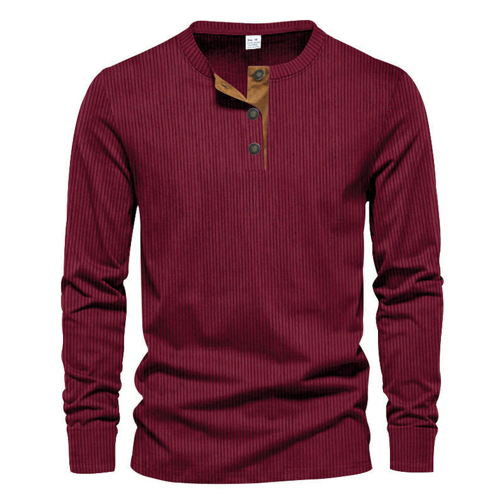 Men's long-sleeve shirt with textured ribbed look and fashionable button placket detail Lisslune