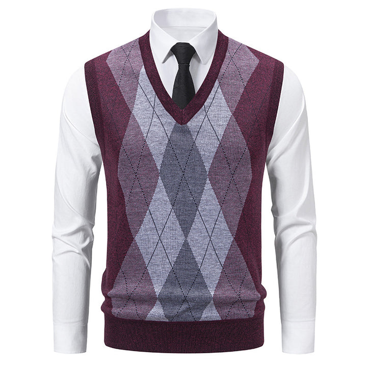 Men's sweater with V-neck and classic diamond pattern Lisslune