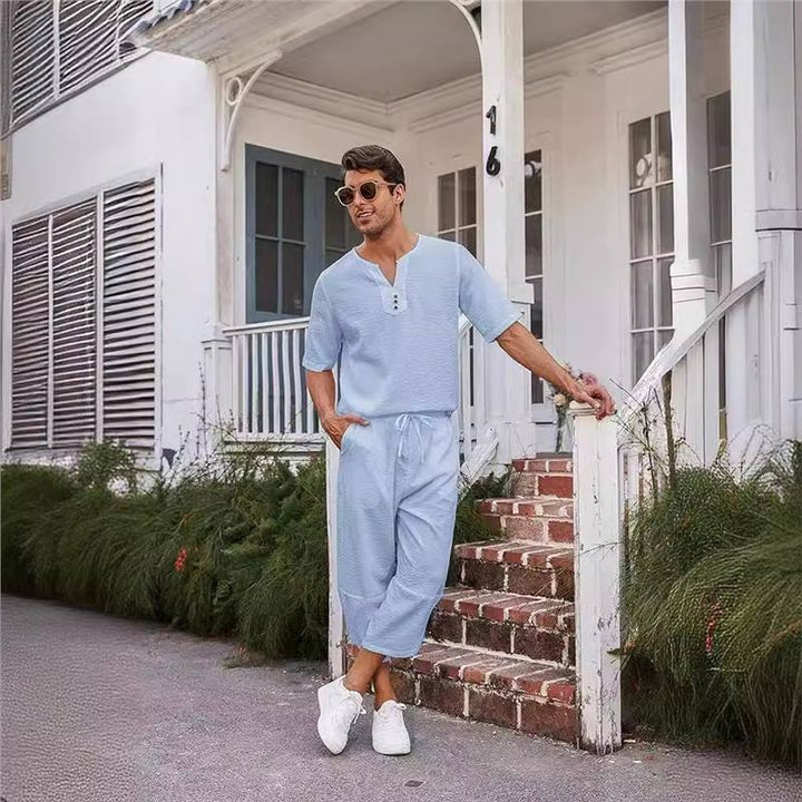 Men's Casual Tracksuit Set with Stylish Button Placket Design Lisslune